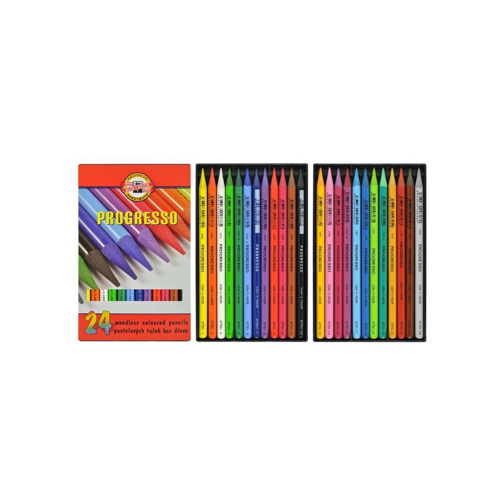Koh-I-Noor Progresso Woodless Artist's Coloured Pencils - Set of 24 Assorted Colours