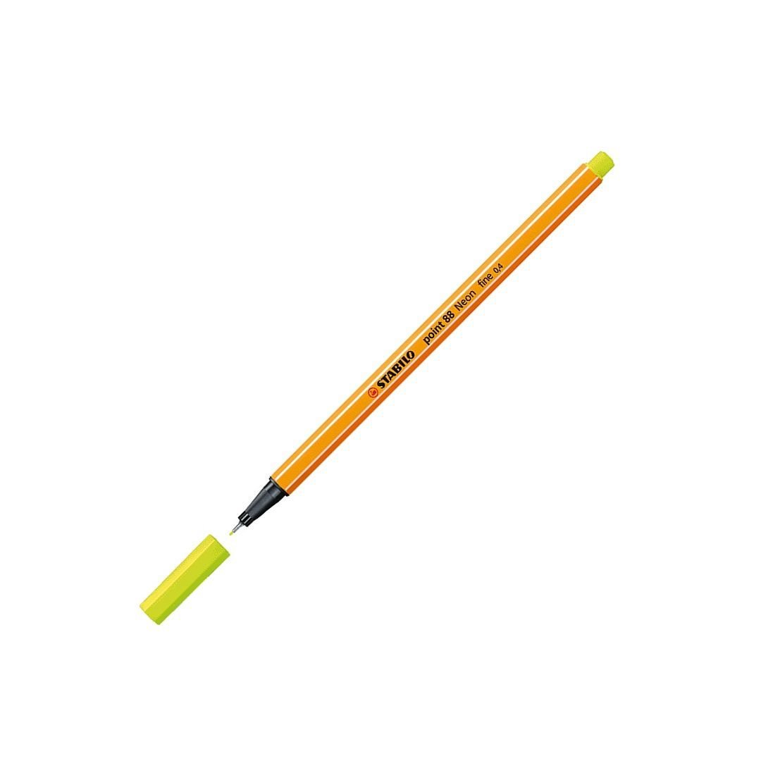 STABILO Point 88 - Fineliner - Metal Enclosed Tip Pen - 0.4 MM - Neon Yellow (024)