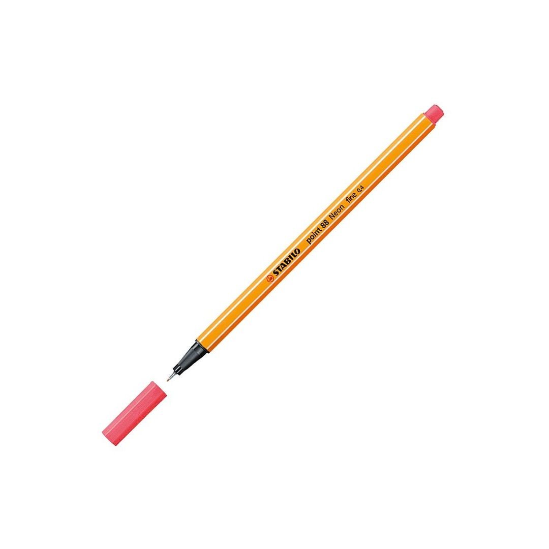STABILO Point 88 - Fineliner - Metal Enclosed Tip Pen - 0.4 MM - Neon Red (040)