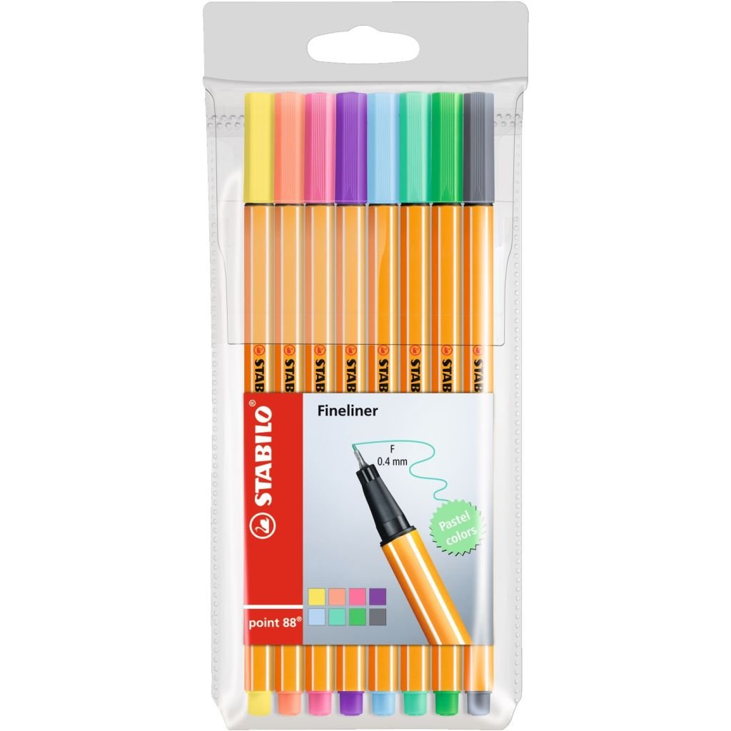 Stabilo Point 88 - Fineliner Pens - Wallet of 8 Pastel Colours
