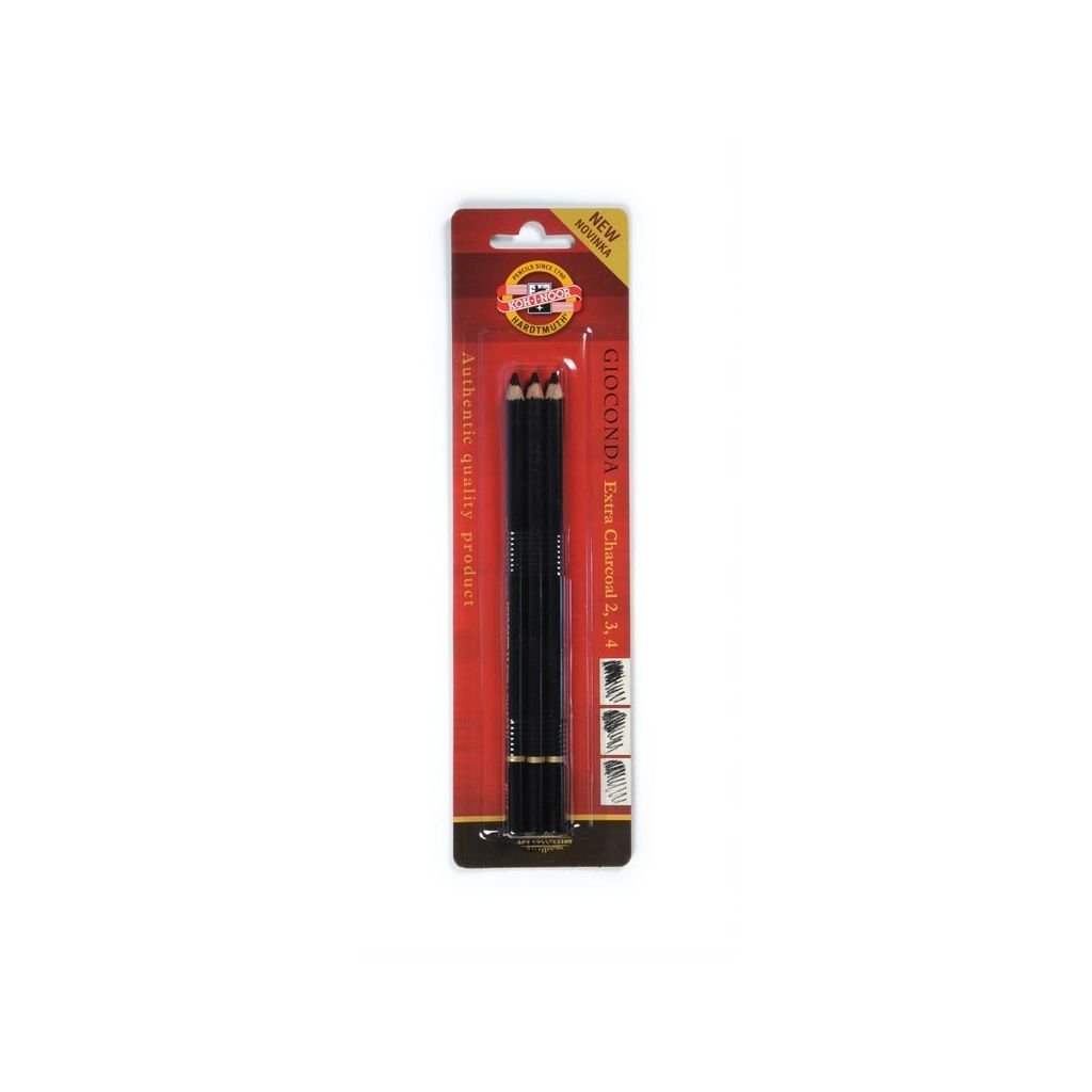 Koh-I-Noor Gioconda Black Extra-Charcoal Pencil 8811 - Blister Pack of 3 - Soft / Medium / Hard