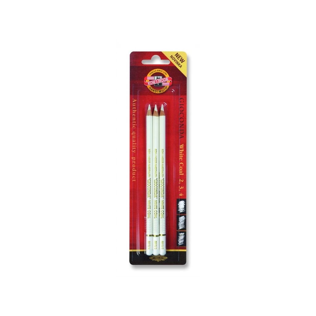 Koh-I-Noor Gioconda White Extra-Charcoal Pencil 8812 - Blister Pack of 3 - Soft / Medium / Hard