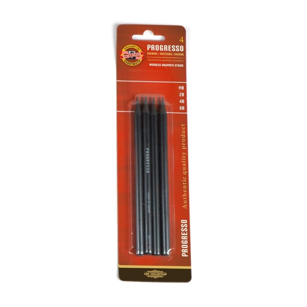 Koh-I-Noor Progresso Professional Woodless Graphite Pencil - HB, 2B, 4B & 6B - Set of 4
