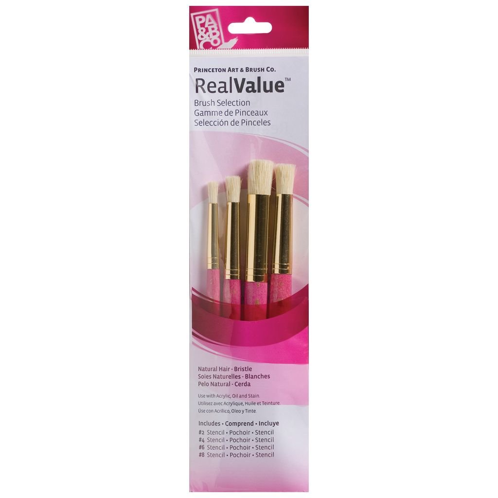 Princeton Real Value Brush Set of 4 - Natural Hair - Bristle - Stencil 2, 4, 6 & 8 - Short handle