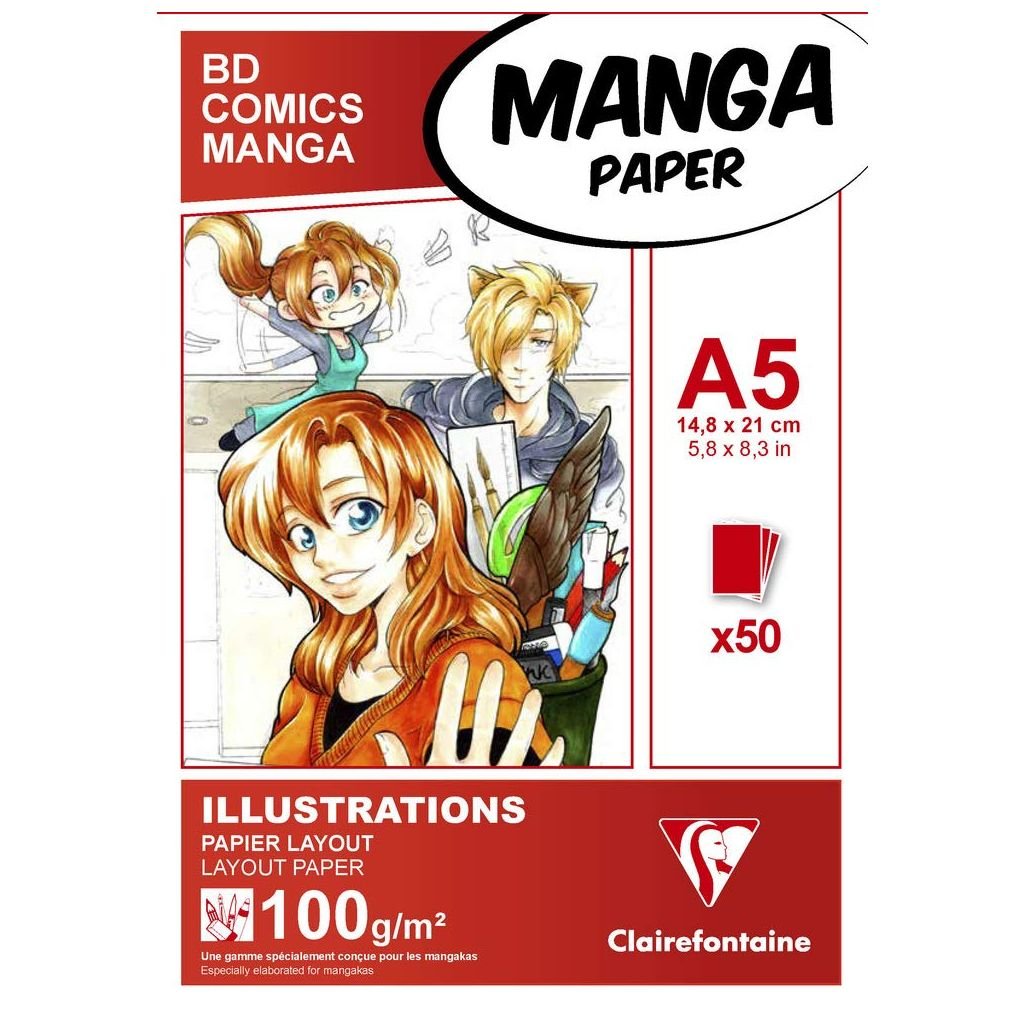 Clairefontaine - Fine Art Manga Illustration - Glued - Layout Paper Pad - A5 (148 mm x 210 mm or 5.8