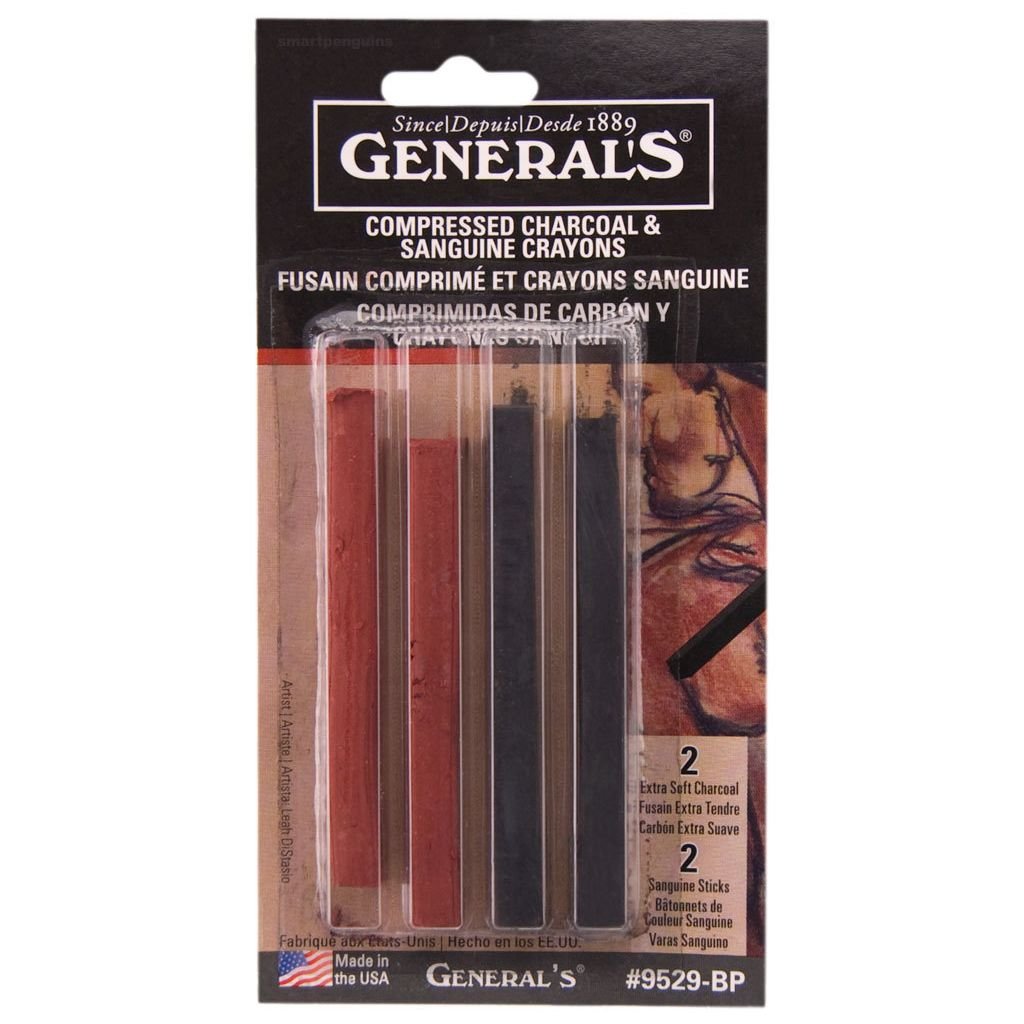 General Compressed Charcoal & Sanguine Pastel Chalk Crayons Set