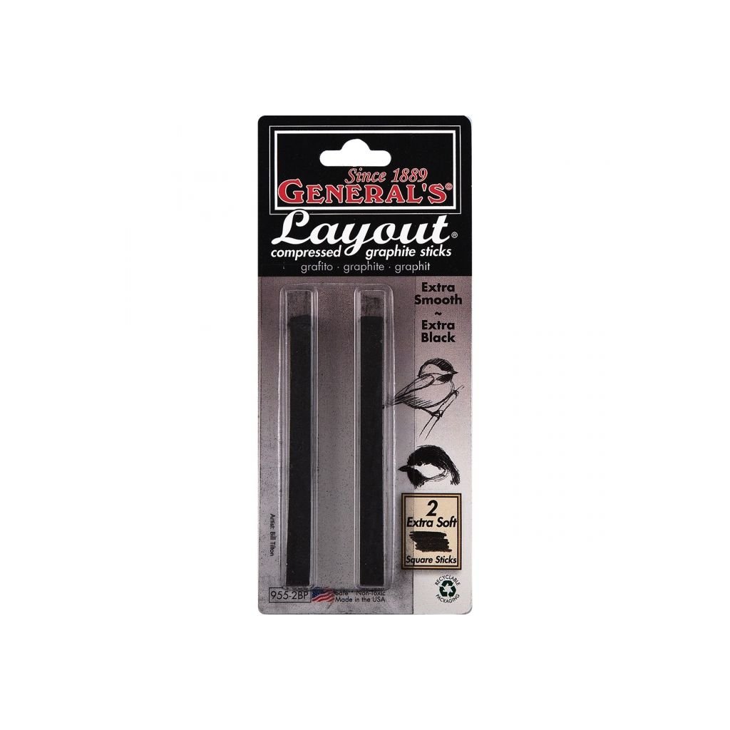 General's Layout Compressed Graphite Stick - Extra Black - Blister Pack of 2