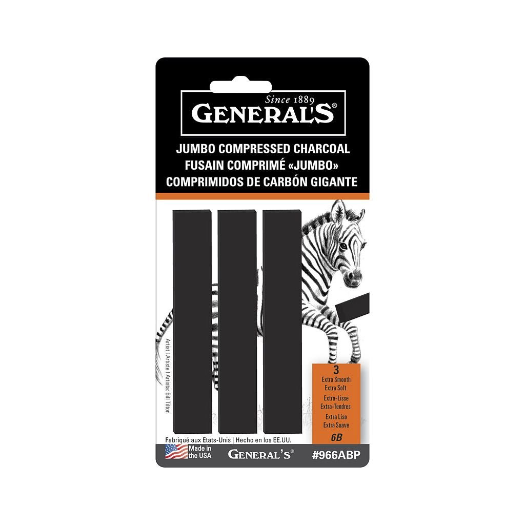 General's Wide Compressed Charcoal Sticks - 6B Soft - Blistercarded