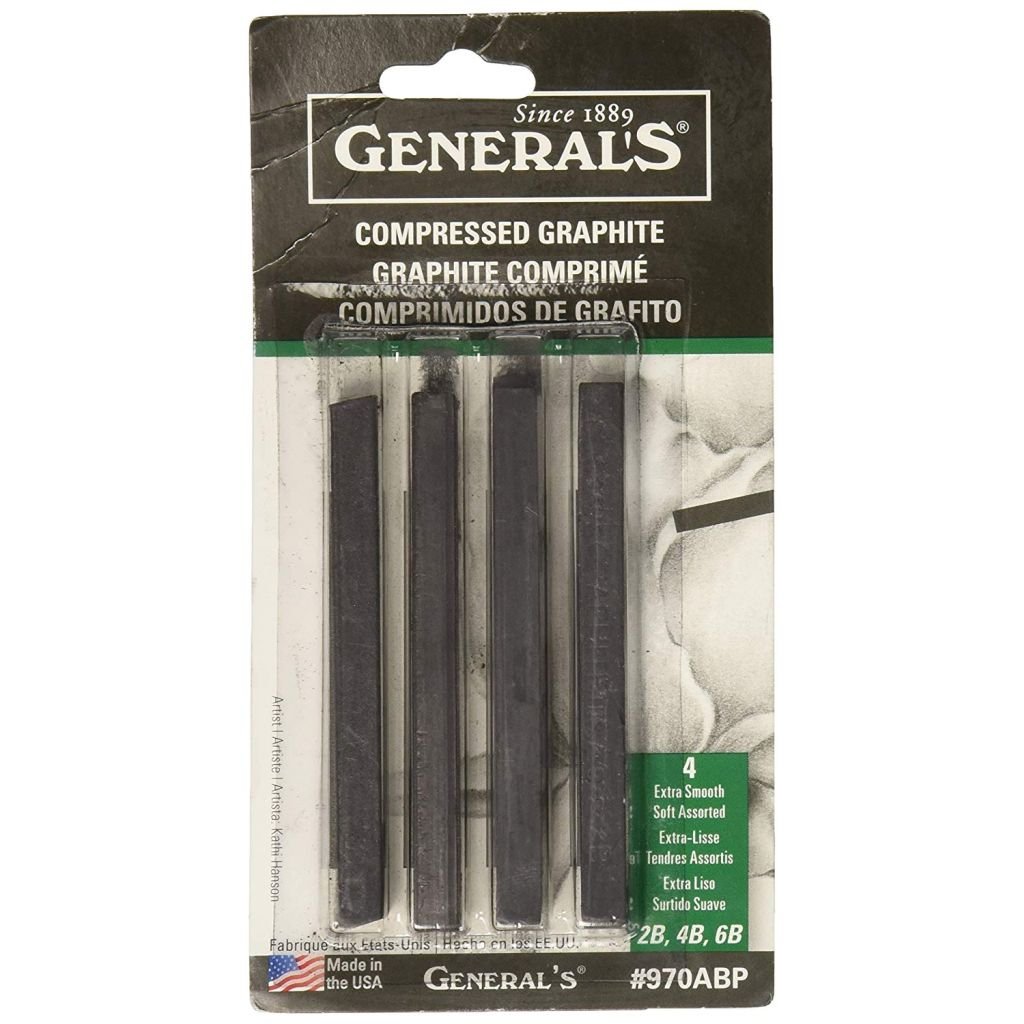 General's Jumbo Compressed Graphite Sticks - Square - Assorted (6B Soft, 4B Medium and 2B Hard) - 3 piece set