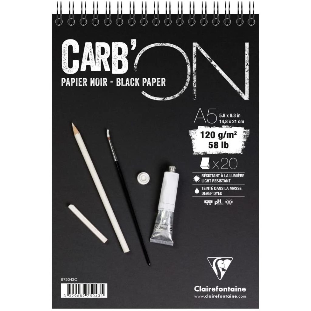 Clairefontaine - Fine Art Carb'ON - Wirebound - Drawing & Sketching Pad - A5 (163 mm x 210 mm or 6.4