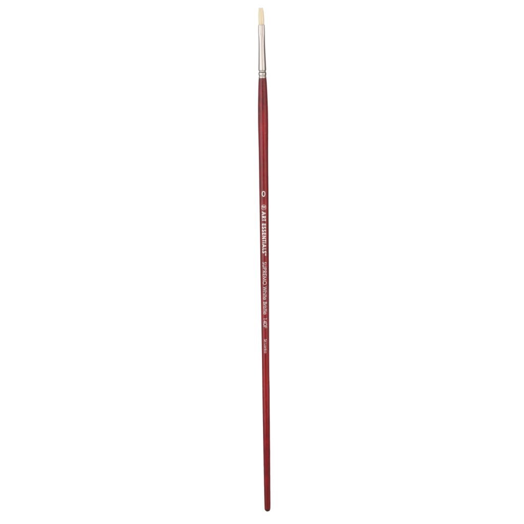 Art Essentials SUPREMO White Hog Bristle Brush - Series 140F - Flat - Long Handle - Size: 0