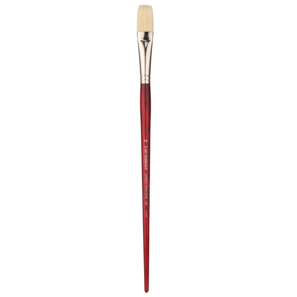 Art Essentials SUPREMO White Hog Bristle Brush - Series 140F - Flat - Long Handle - Size: 10