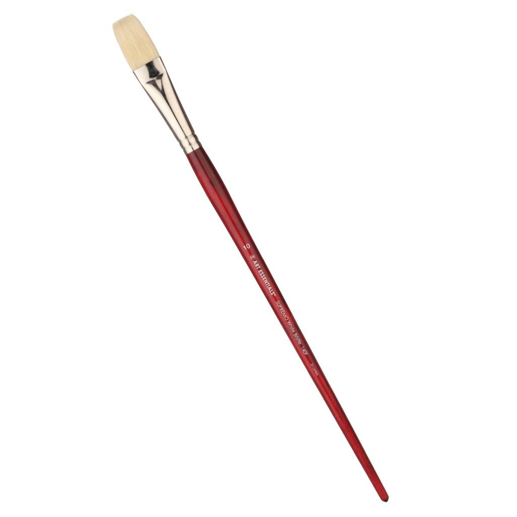 Art Essentials SUPREMO White Hog Bristle Brush - Series 140F - Flat - Long Handle - Size: 10