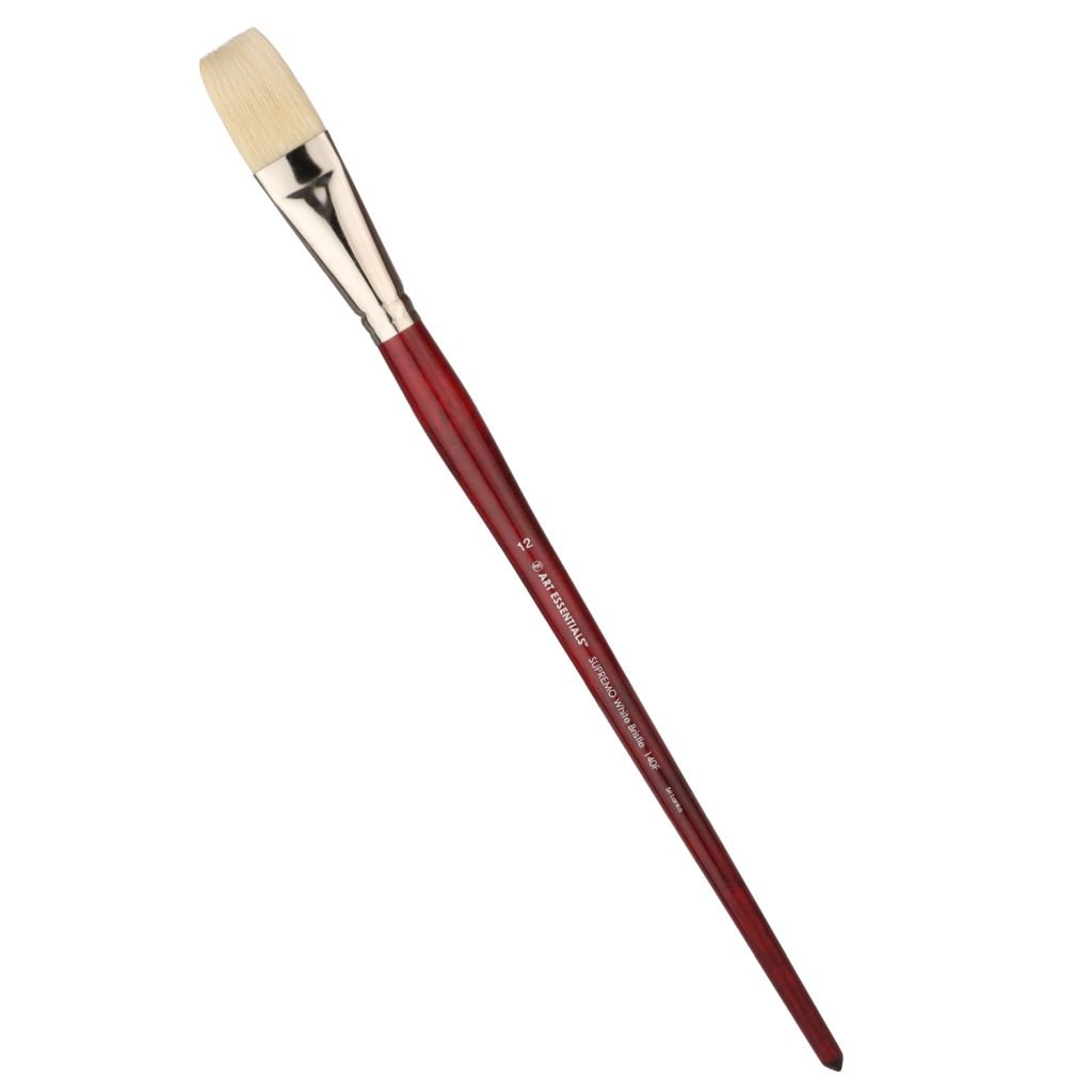 Art Essentials SUPREMO White Hog Bristle Brush - Series 140F - Flat - Long Handle - Size: 12
