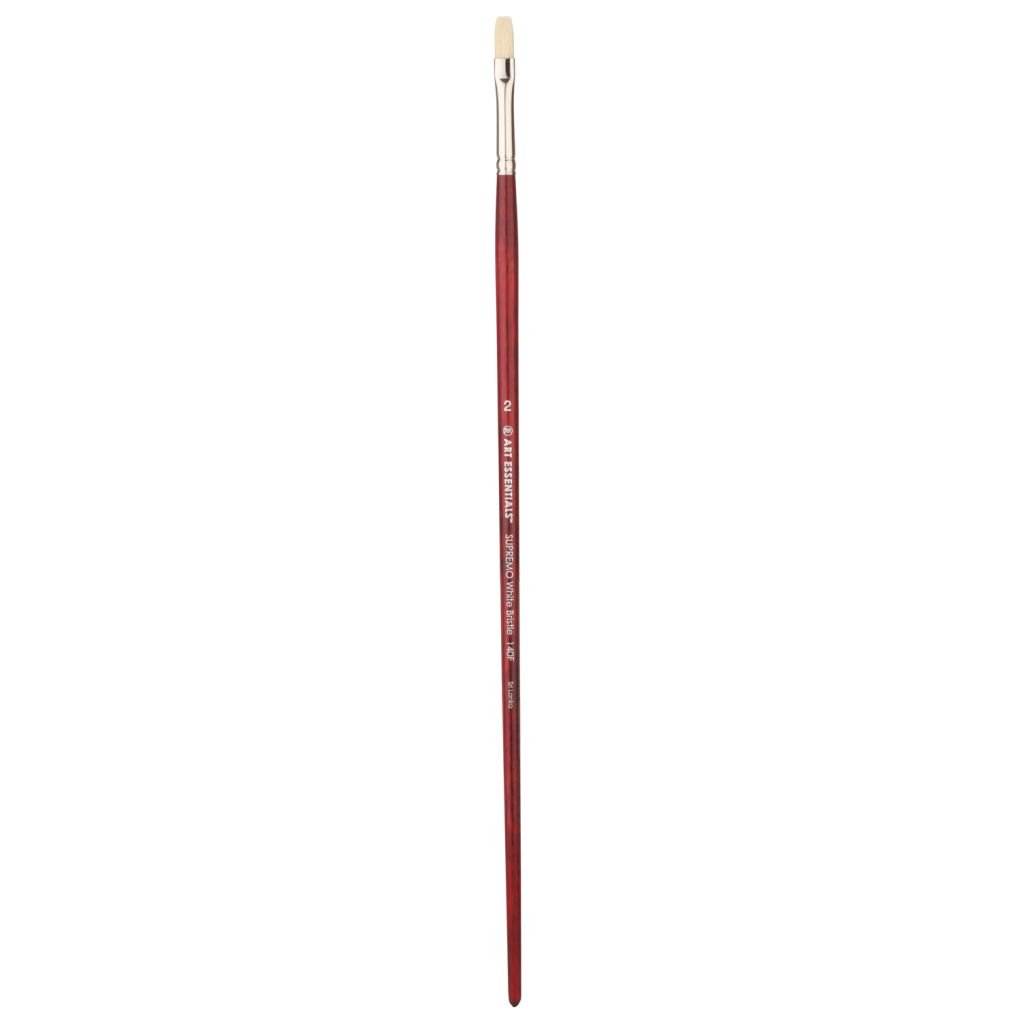 Art Essentials SUPREMO White Hog Bristle Brush - Series 140F - Flat - Long Handle - Size: 2