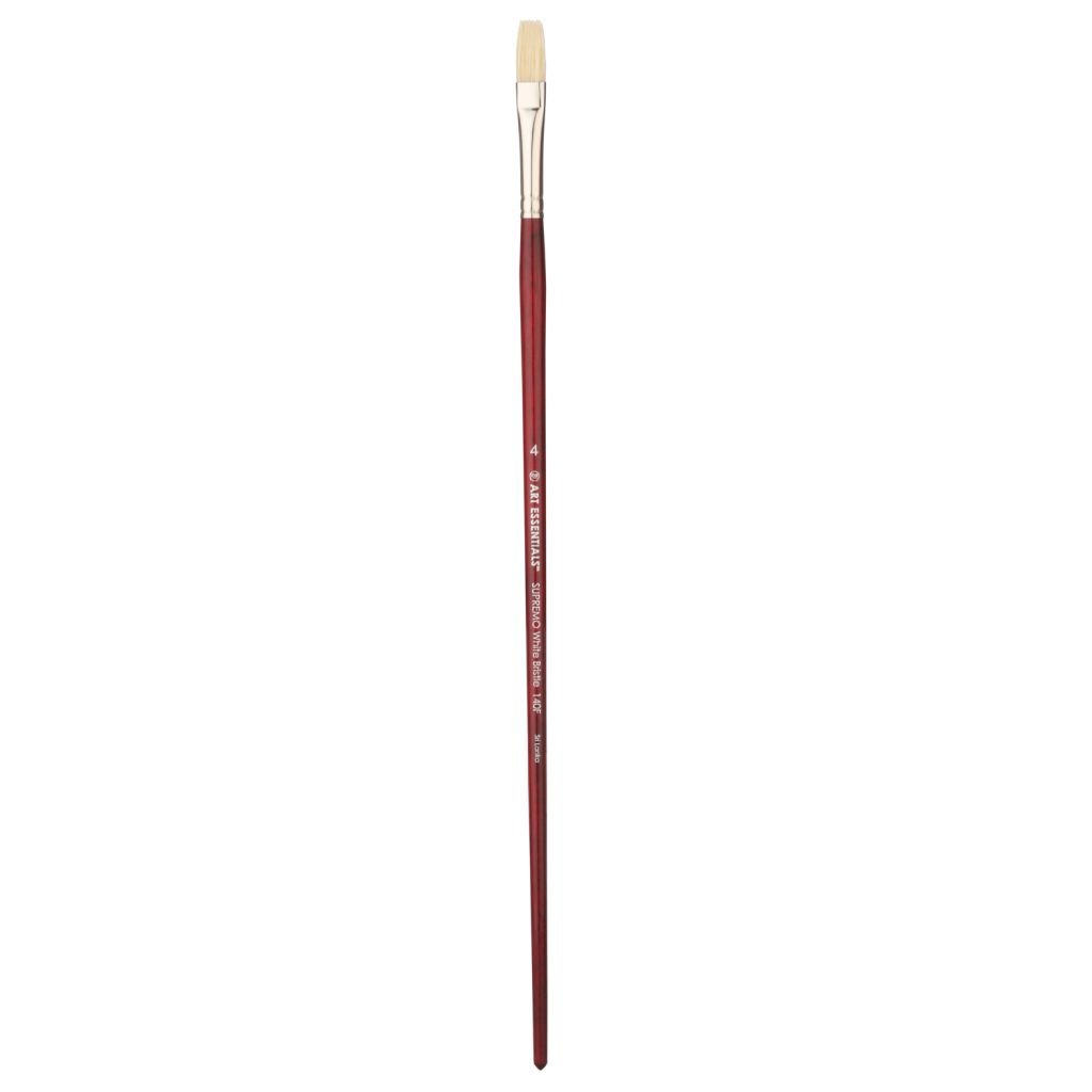 Art Essentials SUPREMO White Hog Bristle Brush - Series 140F - Flat - Long Handle - Size: 4