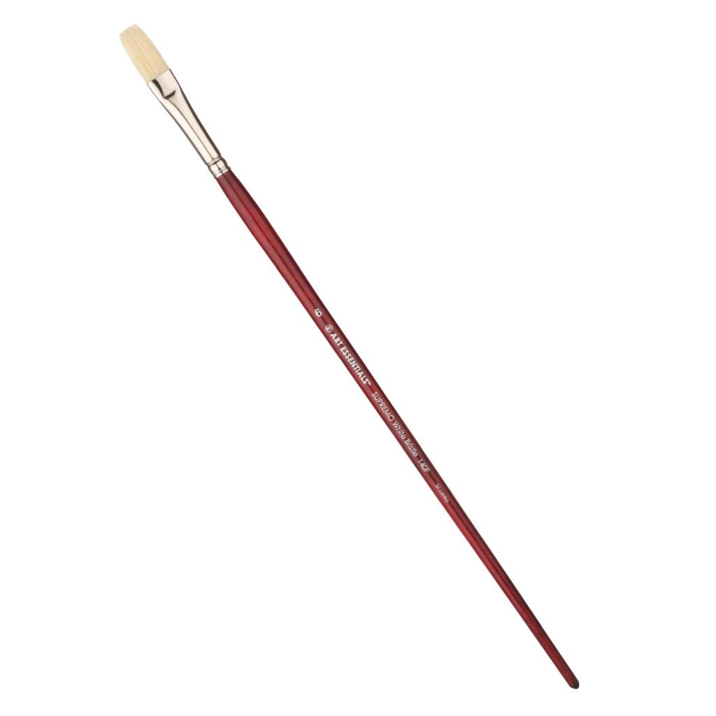 Art Essentials SUPREMO White Hog Bristle Brush - Series 140F - Flat - Long Handle - Size: 6