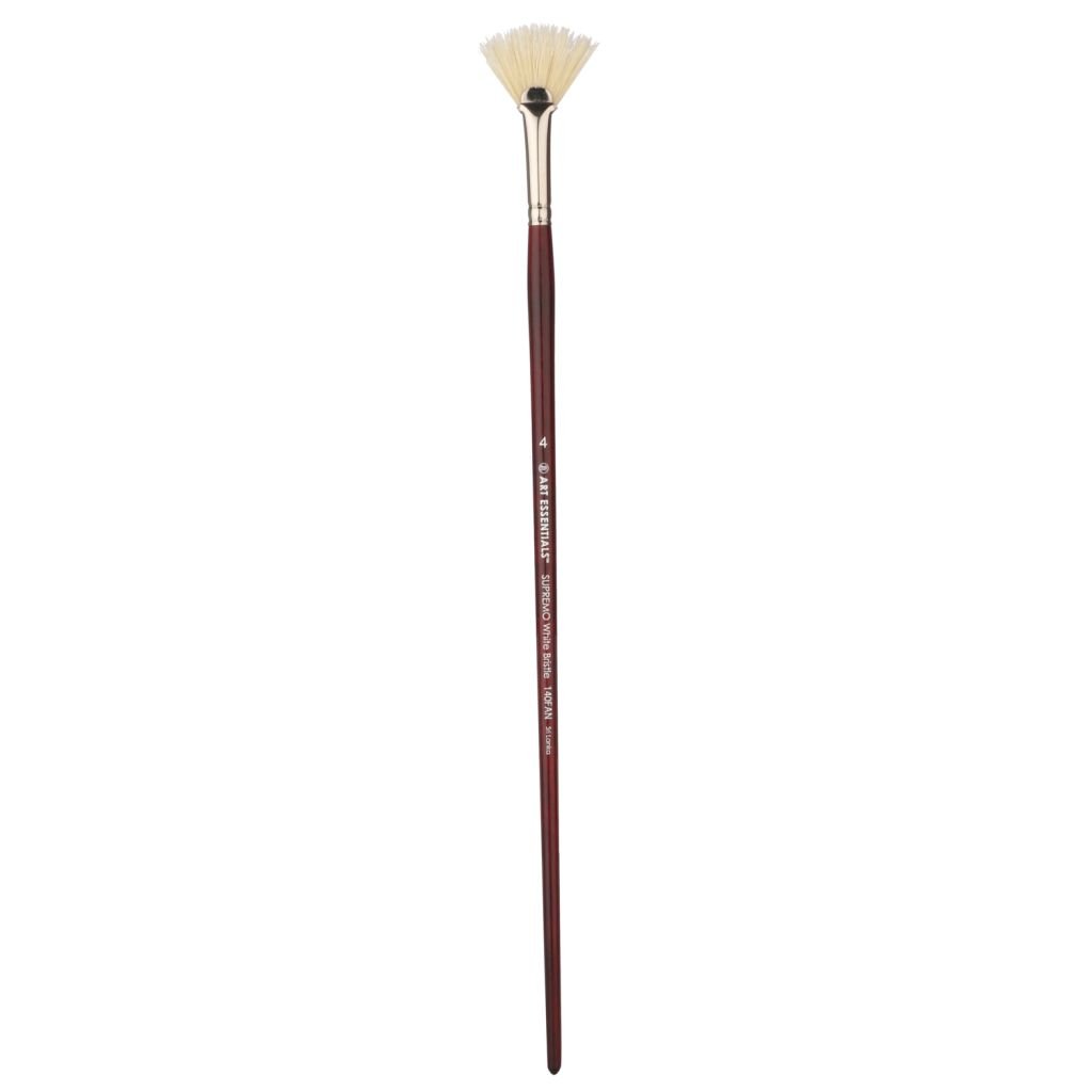 Art Essentials SUPREMO White Hog Bristle Brush - Series 140FAN - Fan - Long Handle - Size: 4
