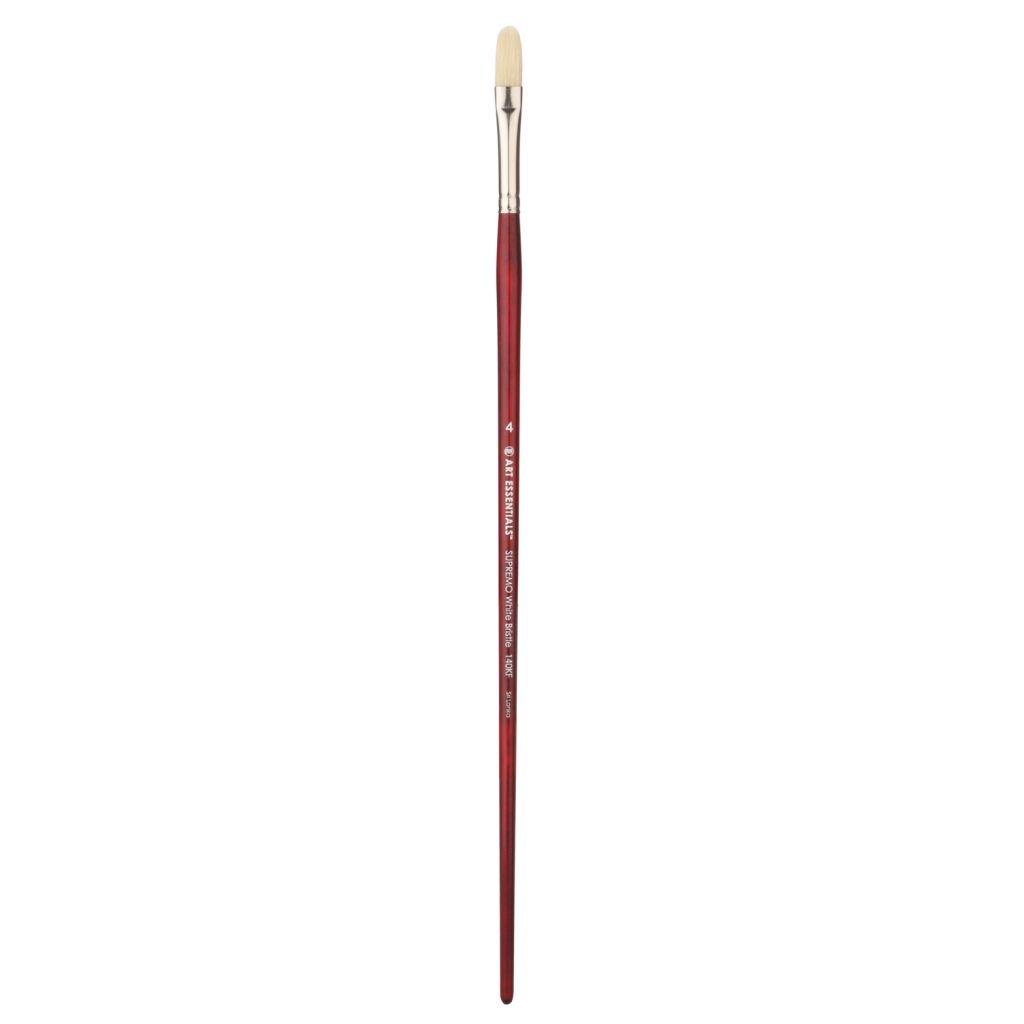 Art Essentials SUPREMO White Hog Bristle Brush - Series 140KF - Filbert - Long Handle - Size: 4