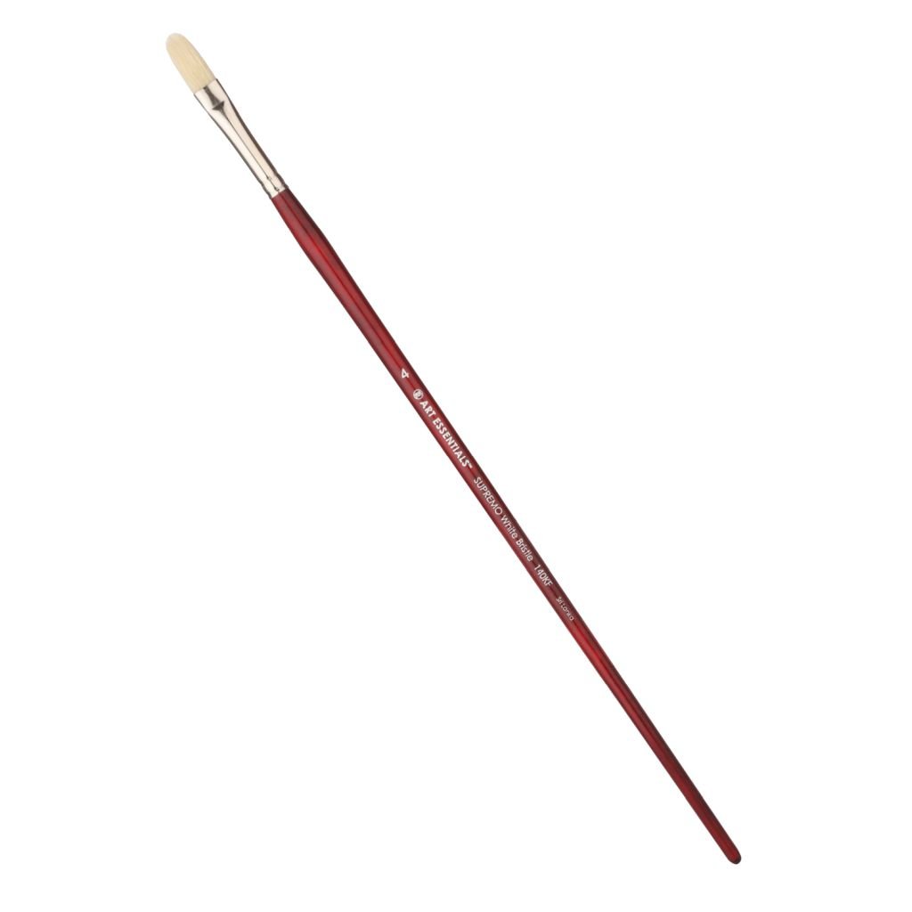 Art Essentials SUPREMO White Hog Bristle Brush - Series 140KF - Filbert - Long Handle - Size: 4