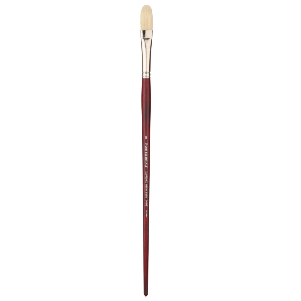 Art Essentials SUPREMO White Hog Bristle Brush - Series 140KF - Filbert - Long Handle - Size: 8