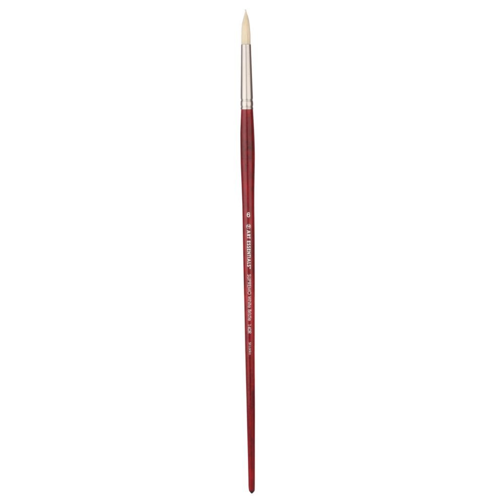 Art Essentials SUPREMO White Hog Bristle Brush - Series 140R - Round - Long Handle - Size: 6