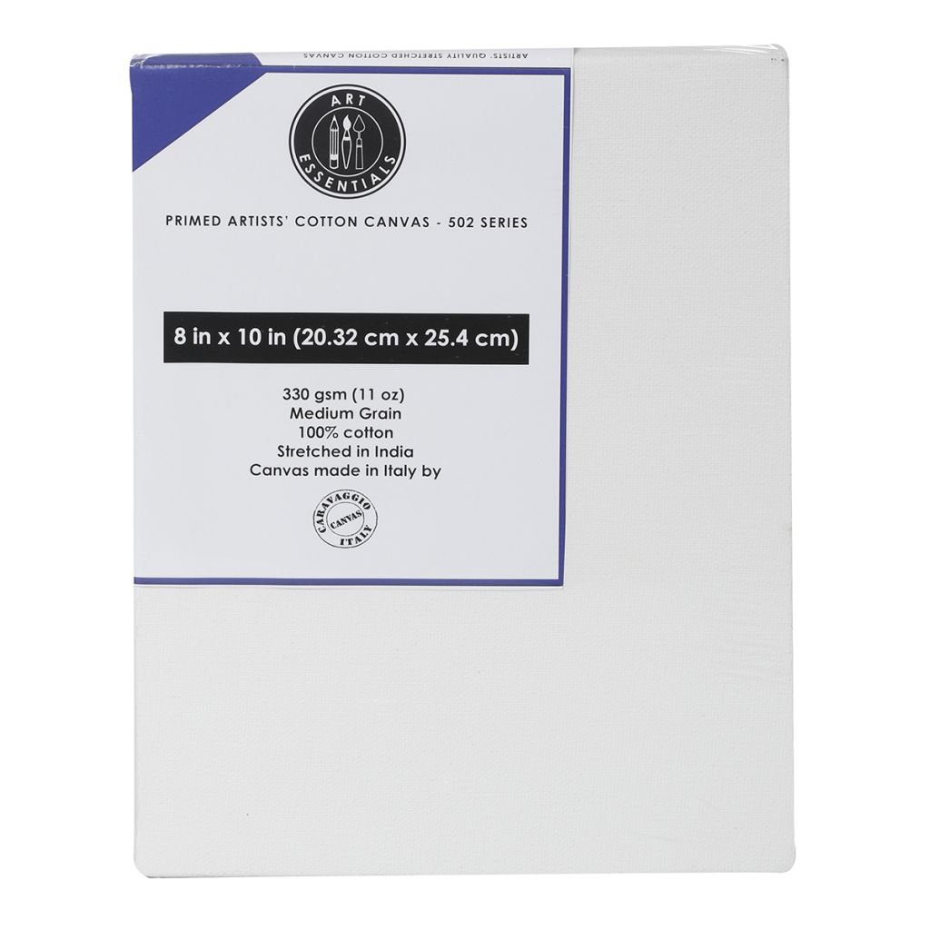 Art Essentials Primed Artists' Stretched Cotton Canvas - 502 Series - Medium Grain - 330 GSM / 11 Oz - 20.32 x 25.4 cm OR 8