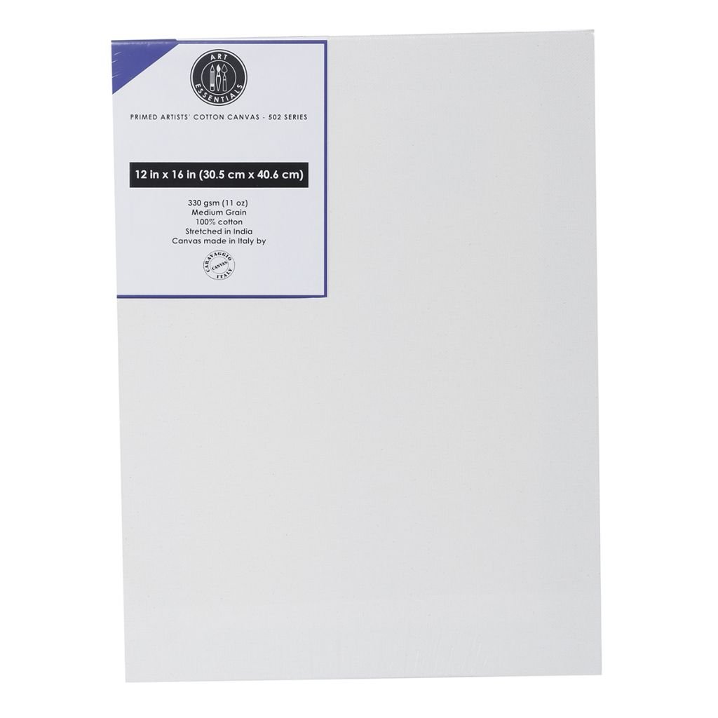 Art Essentials Primed Artists' Stretched Cotton Canvas - 502 Series - Medium Grain - 330 GSM / 11 Oz - 30.5 x 40.6 cm OR 12