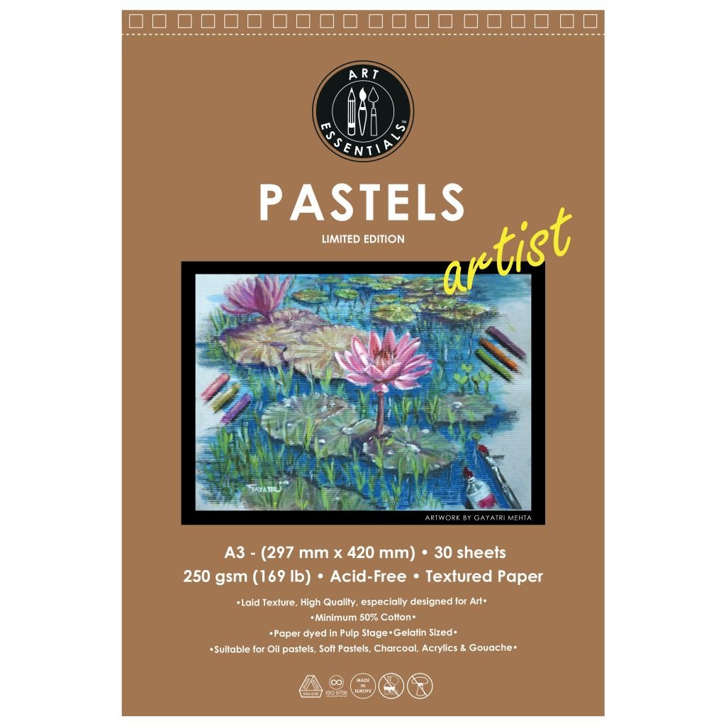 Art Essentials Grey Mont Artist Pastel Paper - 250 GSM Laid Texture - A3 - Pad of 20 Sheets