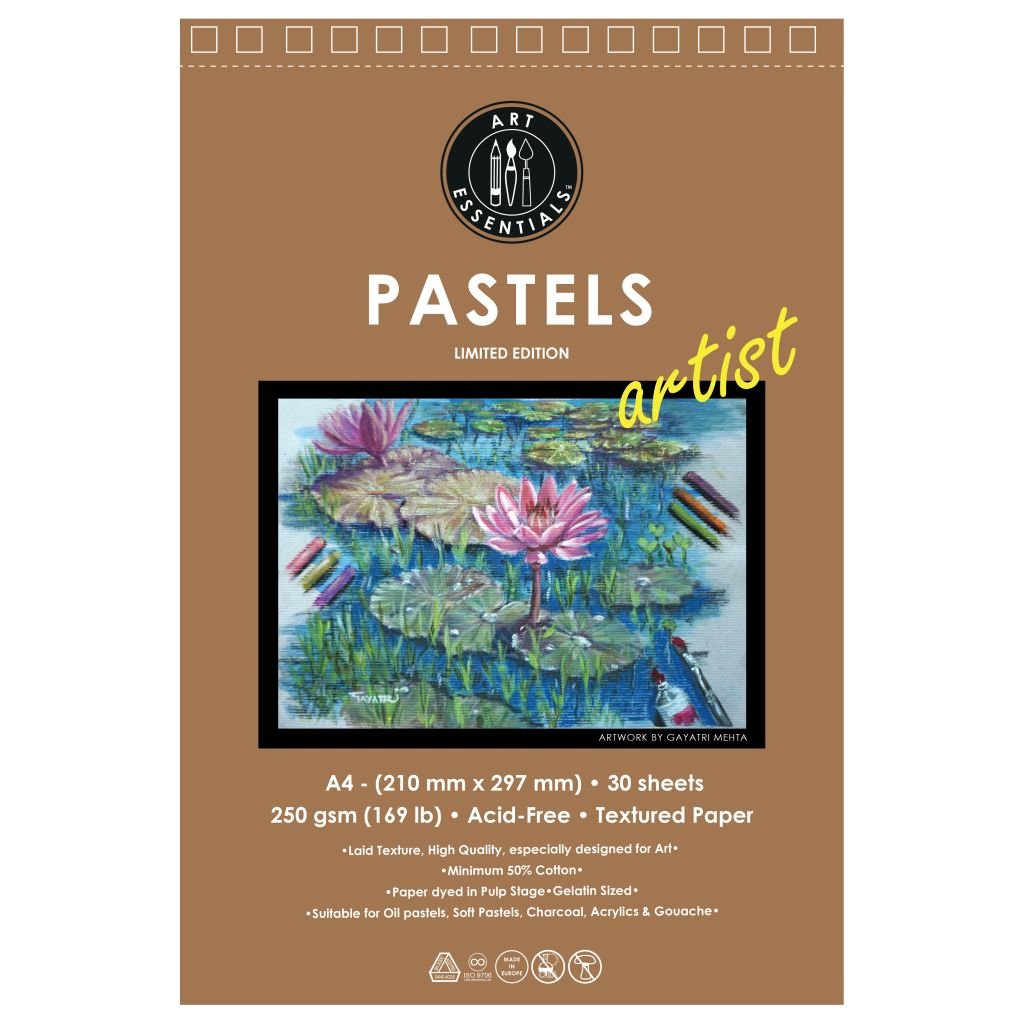 Art Essentials Grey Mont Artist Pastel Paper - 250 GSM Laid Texture - A4 - Pad of 20 Sheets