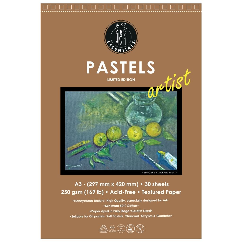 Art Essentials Grey Artist Pastel Paper - 250 GSM Honeycomb Texture - A3 - Pad of 20 Sheets