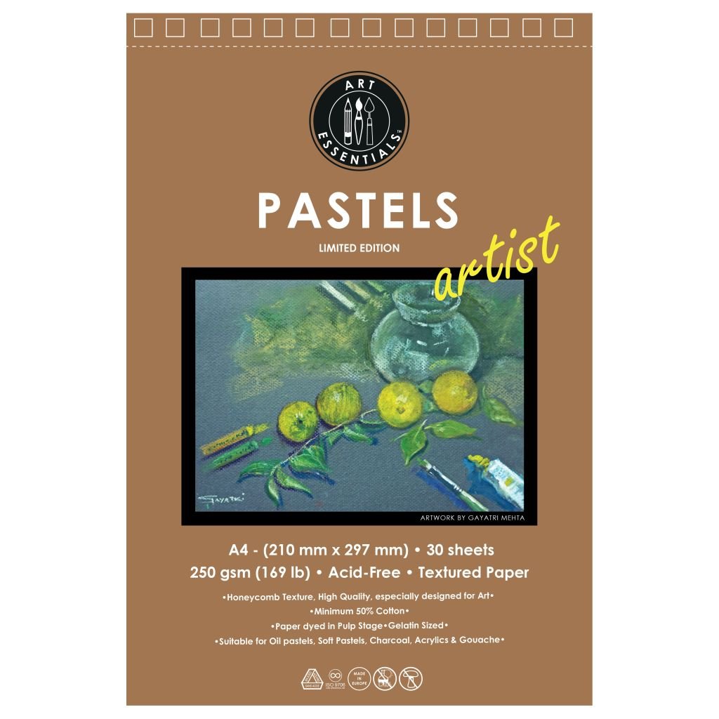 Art Essentials Grey Artist Pastel Paper - 250 GSM Honeycomb Texture - A4 - Pad of 20 Sheets