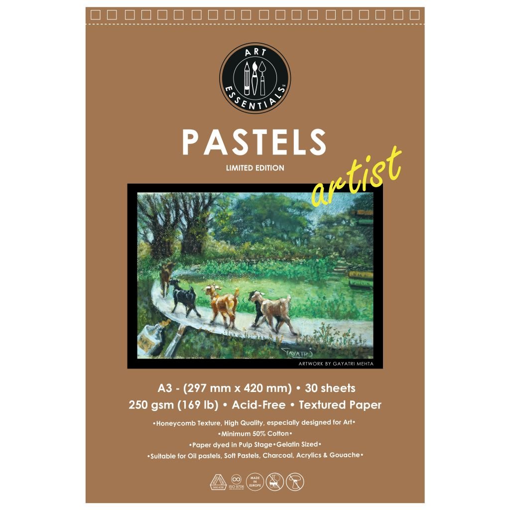 Art Essentials Yellow Artist Pastel Paper - 250 GSM Honeycomb Texture - A3 - Pad of 20 Sheets