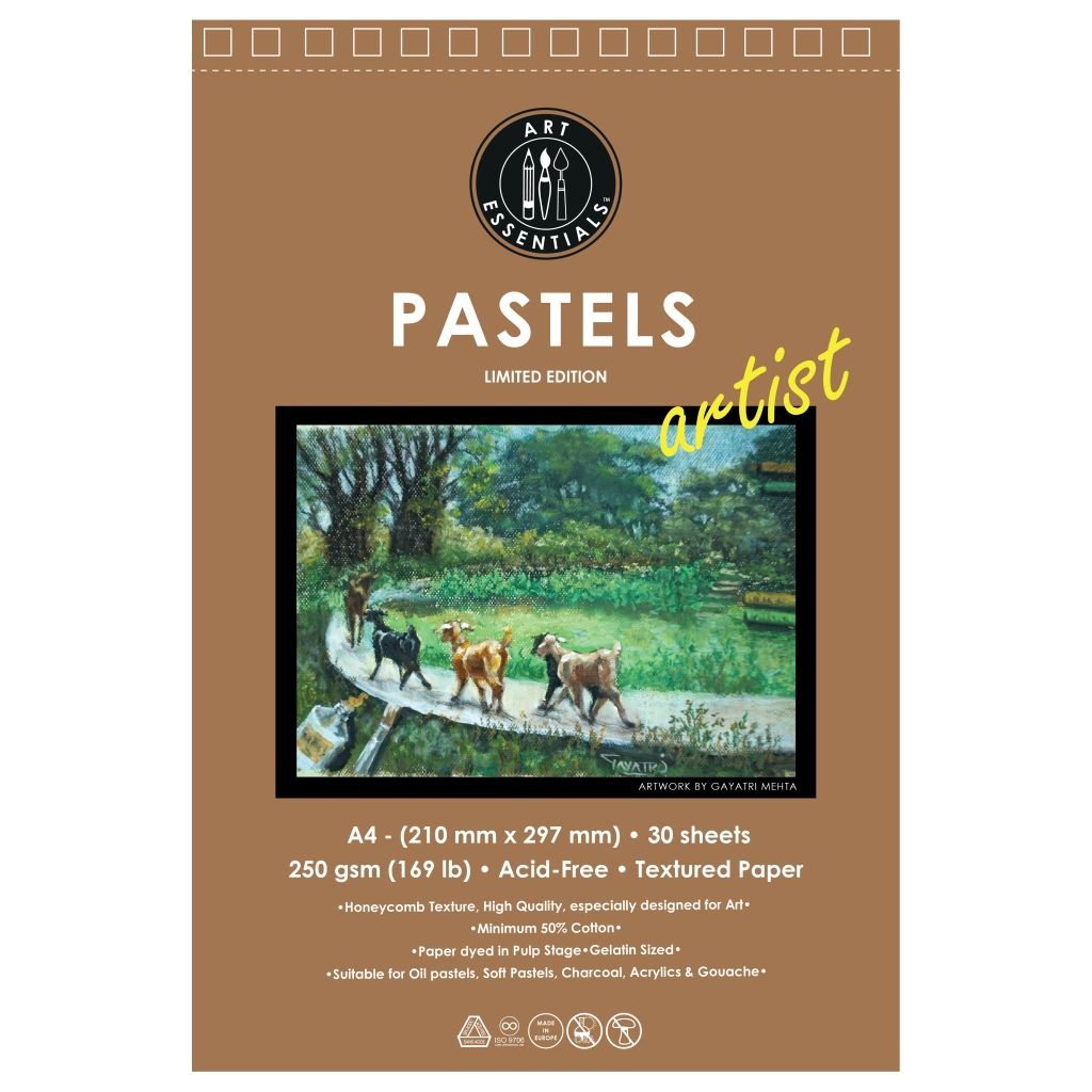 Art Essentials Yellow Artist Pastel Paper - 250 GSM Honeycomb Texture - A4 - Pad of 20 Sheets