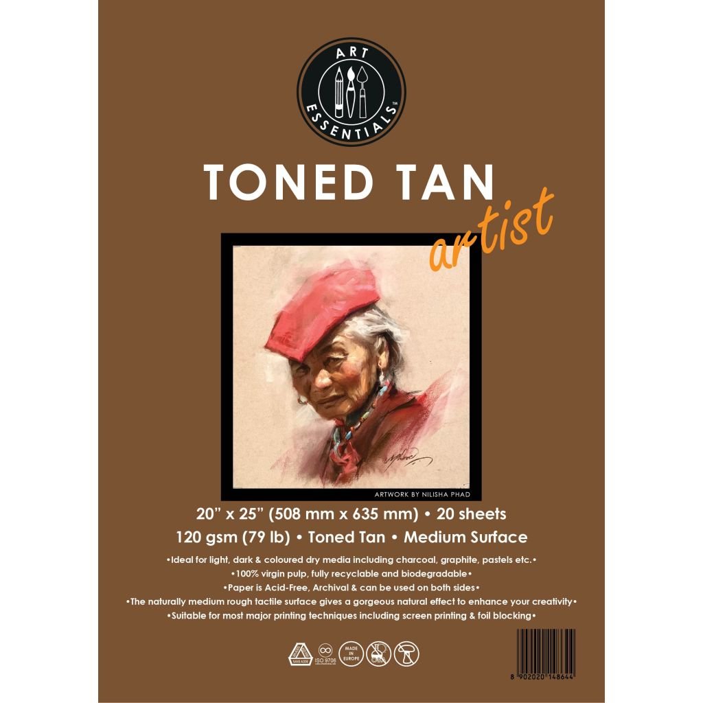 Art Essentials Toned Tan Artist Sketching Paper - Medium Surface 120 GSM - 50.8 x 63.5 cm or 20 x 25