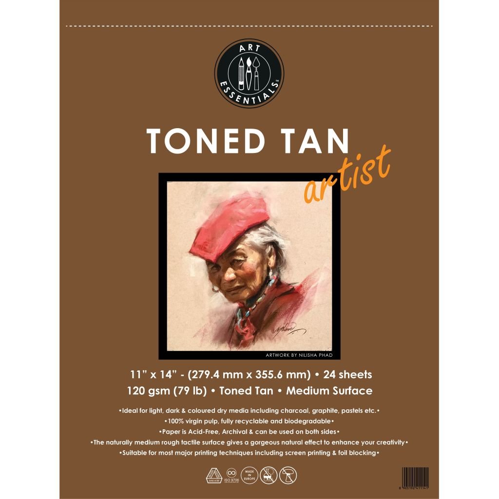 Art Essentials Toned Tan Artist Sketching Paper - Medium Surface 120 GSM - 27.9 x 35.5 cm or 11 x 14