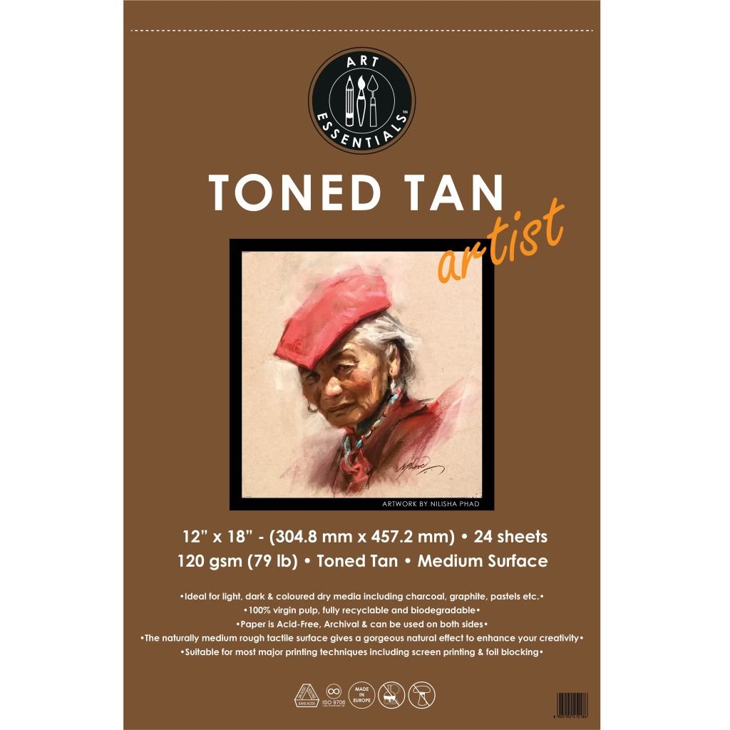 Art Essentials Toned Tan Artist Sketching Paper - Medium Surface 120 GSM - 30.4 x 45.7 cm or 12 x 18