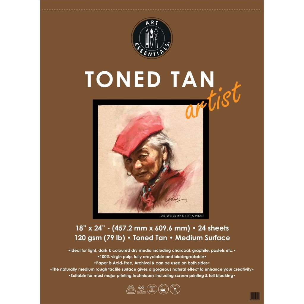 Art Essentials Toned Tan Artist Sketching Paper - Medium Surface 120 GSM - 45.7 x 60.9 cm or 18 x 24