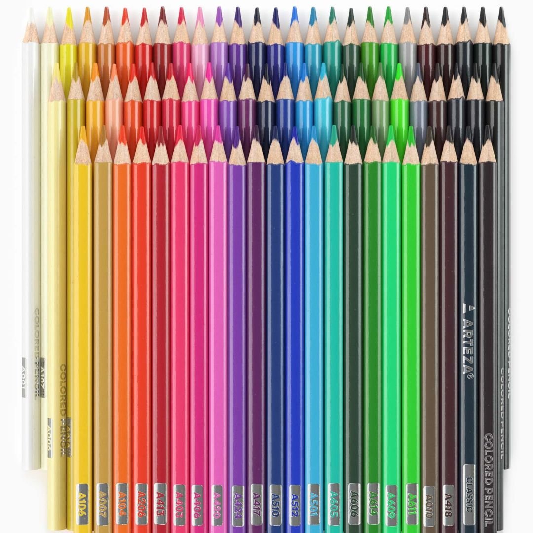 Arteza Classic Coloured Pencils - Triangular Shape - Rich & Vibrant - Bright Colour Set of 72