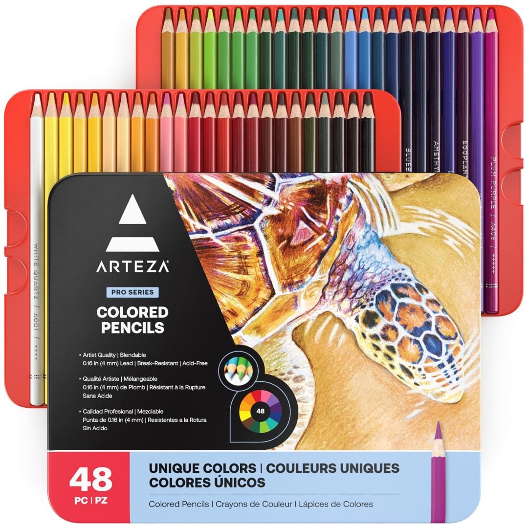 Arteza Pro-Series Coloured Pencils - Blendable / Break Resistant - Set of 48