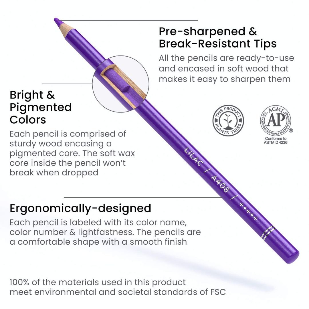 Arteza Pro-Series Coloured Pencils - Blendable / Break Resistant - Set of 48