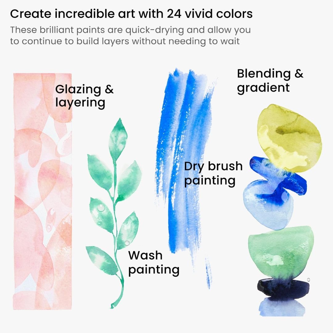 Arteza Premium Watercolours - Assorted Set of 24 x 12 ML Tubes - Non Toxic - Ideal for Art & Craft