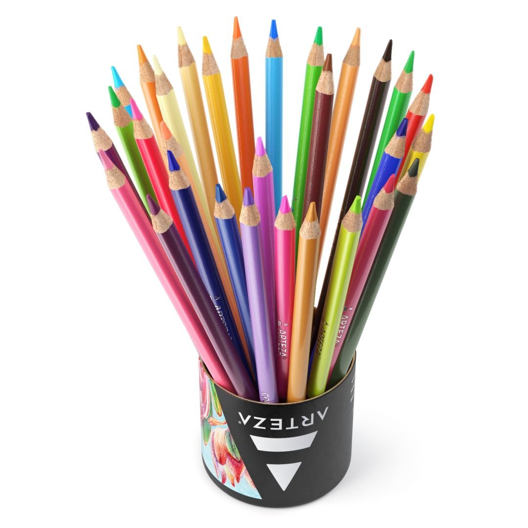 Arteza Classic Coloured Pencils - Triangular Shape - Rich & Vibrant - Assorted Set of 48