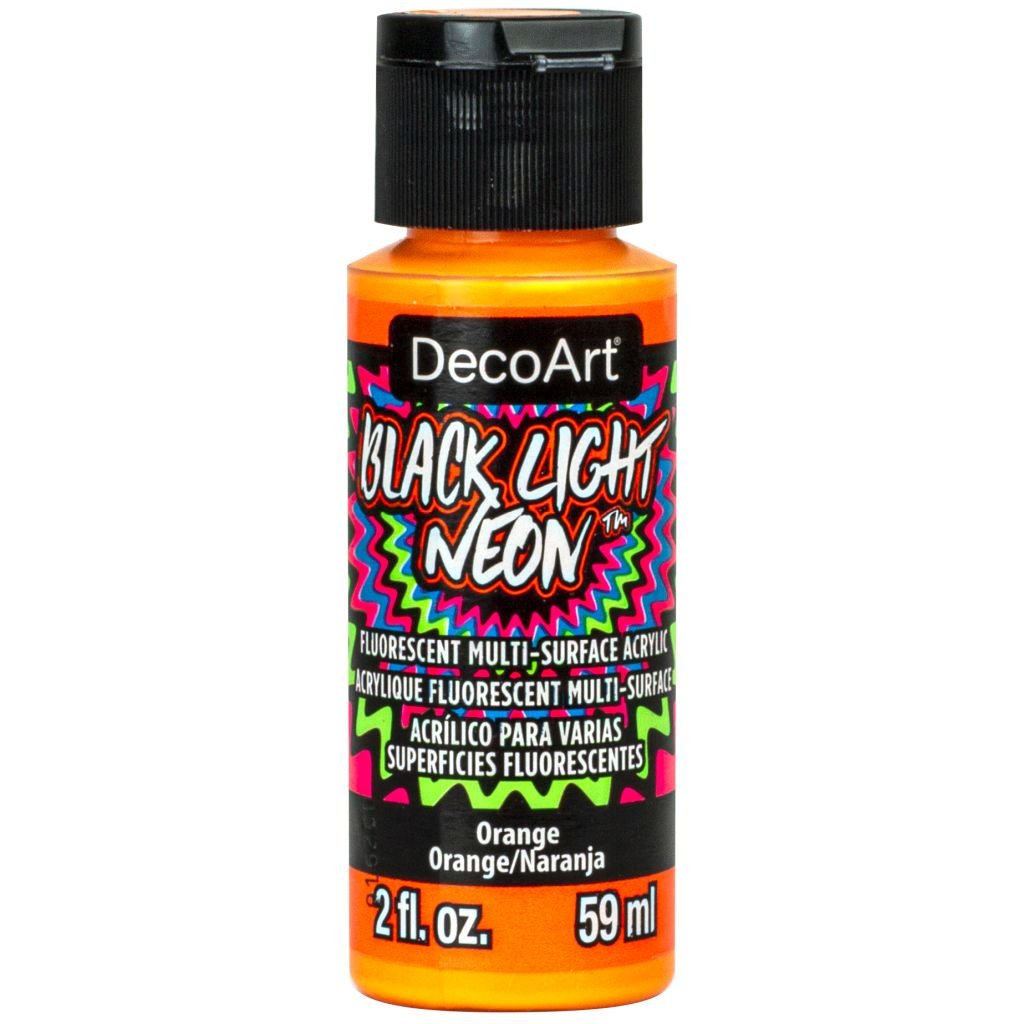 DecoArt Black Light Neons - Multi Surface Acrylic Paint - 59 ML (2 Oz) Bottle - Orange (02)