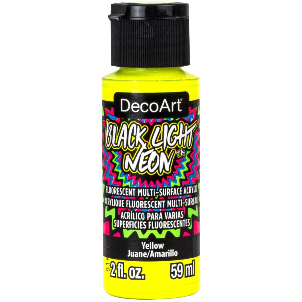 DecoArt Black Light Neons - Multi Surface Acrylic Paint - 59 ML (2 Oz) Bottle - Yellow (03)
