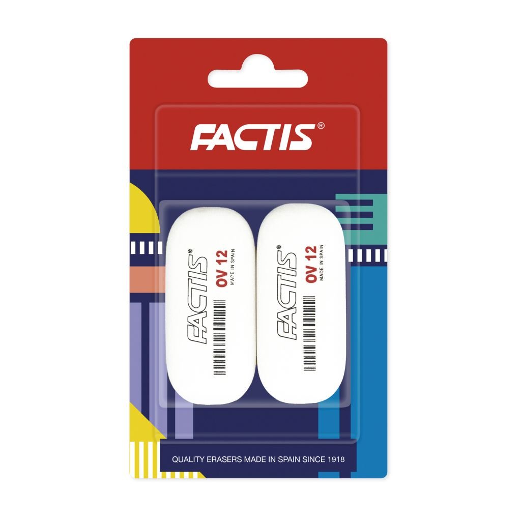 Factis Soft White Synthetic Rubber Eraser - OV 12 - Oval Shape - Blister Pack of 2