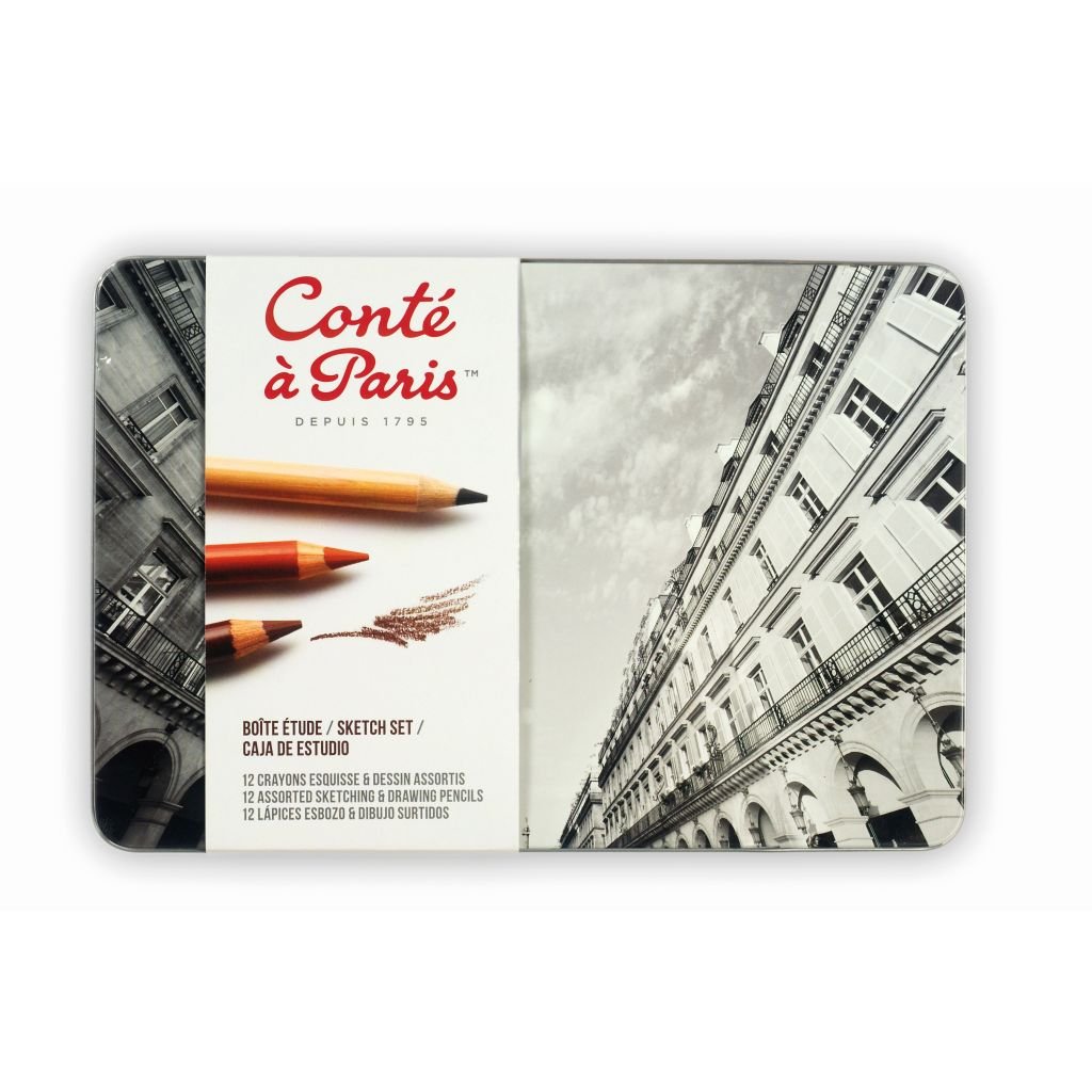 Conte a' Paris 12 Assorted Sketching & Drawing Pencils - Metal Box