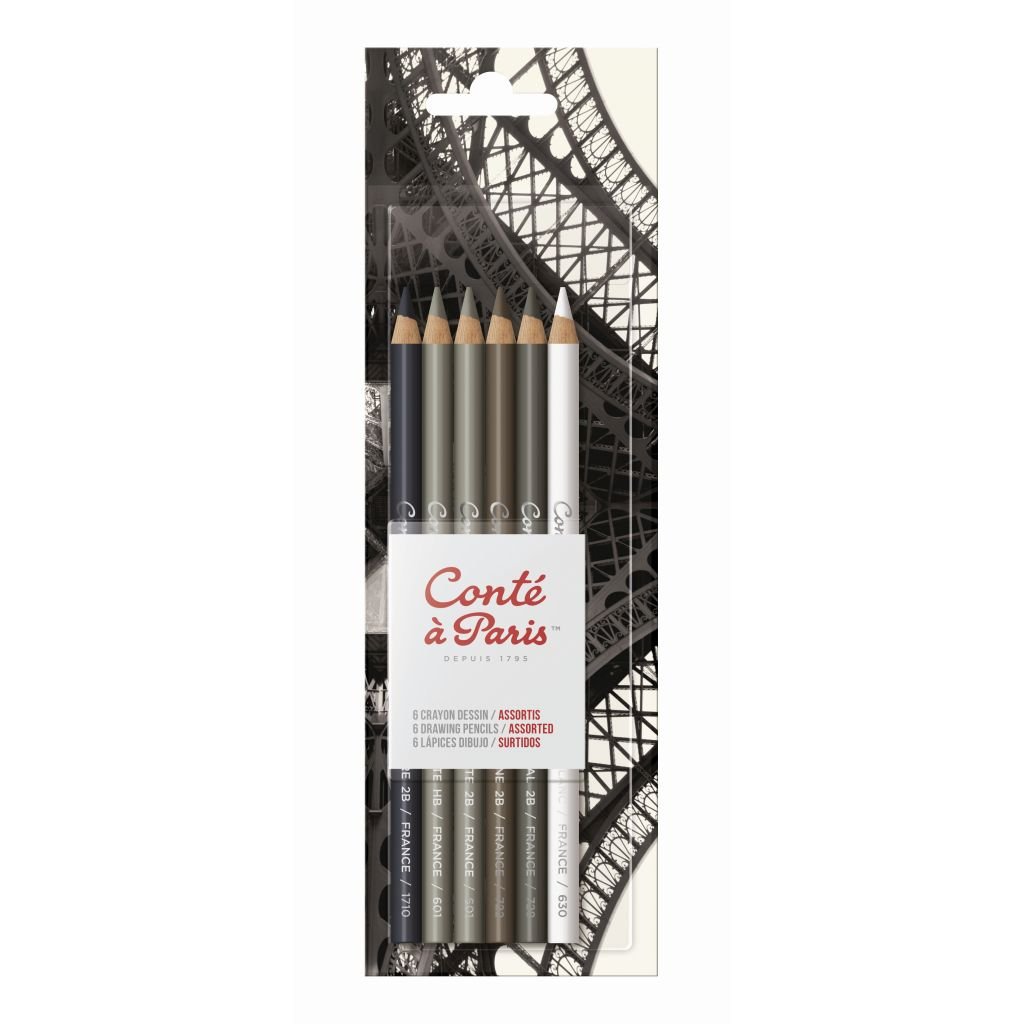 Conte a' Paris Sketching Pencils - Blister Pack of 6 - Drawing Assorted