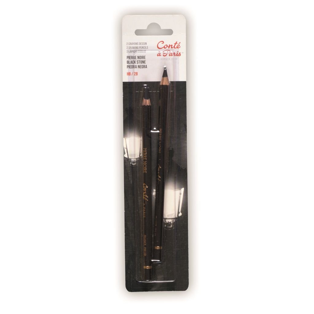 Conte a' Paris Sketching Pencils - Blister Pack of 2 - Pierre Noire Black HB & 2B