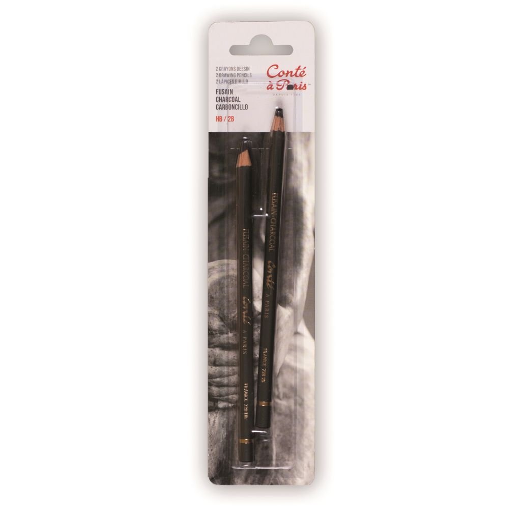 Conte a' Paris Sketching Pencils - Blister Pack of 2 - Charcoal / Fusain - HB & 2B